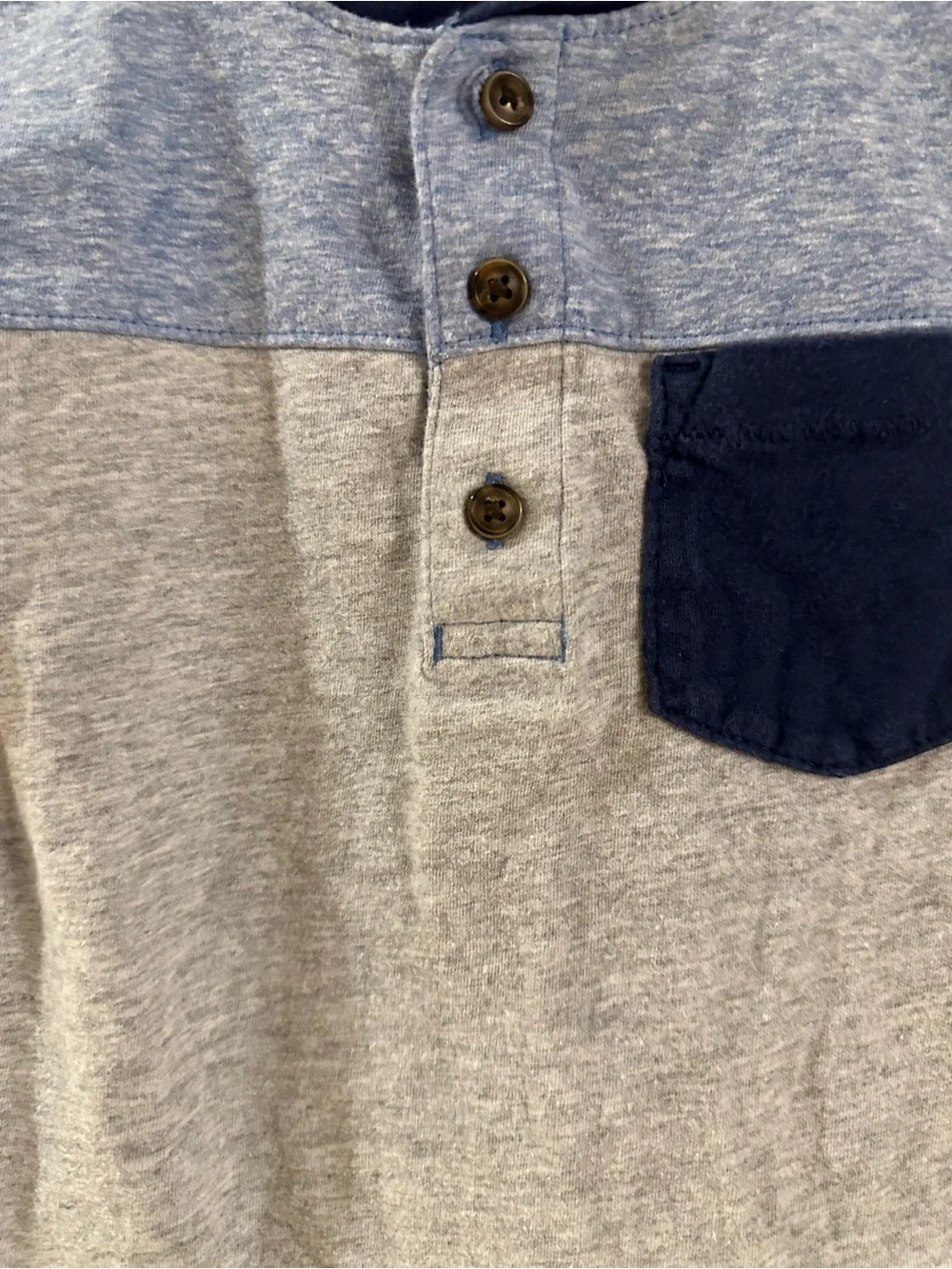 Carter's Short Sleeve Henley Tee in Light Blue & Gray with Navy Pocket